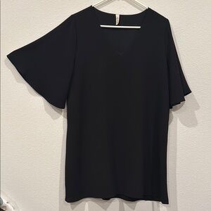 Tyche Black Lined Flutter Sleeve Dress Relaxed Fit